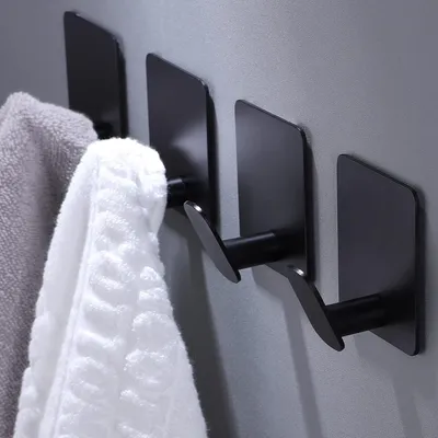 Produktbild von Klebehaken - 4er-Pack Handtuch-/Kleiderhaken, Wandhaken zum Aufkleben im Badezimmer oder in der Küche (Mattschwarz, Edelstahl)
