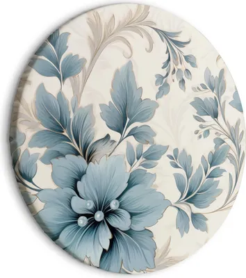 Produktbild von Italienischer Leinwand Rundes Bild - Turquoise Flowers in Retro Ambience Floristic Ornaments 80x80 cm Blumen b-H-10011-bc-a