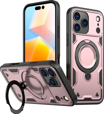 Produktbild von Dual Layer Hülle für iPhone 17 Pro mit Ring Ständer Magnetisch Stoßfest Handyhülle Roségold