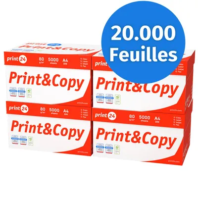 Image de print24 Papier d'impression Papier de copie 20000 feuilles 40 x 500 A4 80 g Premium White  PEFC