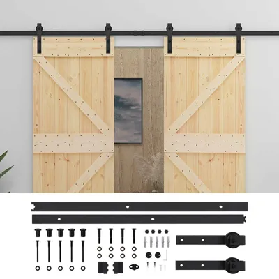 Image de Porte coulissante vidaXL, 2 pièces, finition naturelle et noire, en pin massif
