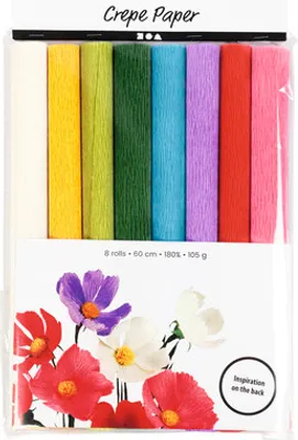 Image de Papier crêpé 25 x 60 cm, huit couleurs standard, assortiment de couleurs - lot de 8