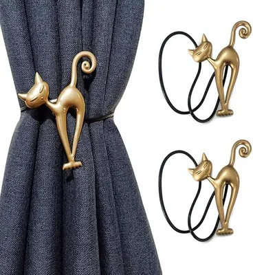 Produktbild von 2 Stück Vintage Katzen Magnetische Gardinenhalter, Vorhanghalter für Fenster, geeignet für Heim- und Bürodekoration, stilvoll und praktisch (Gold).
