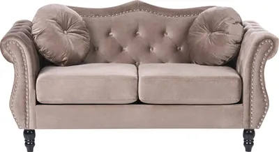 Produktbild von BELIANI 2-Sitzer Sofa Taupe Samt Gepolstert Gesteppt mit Kissen Holzbeinen Knopfheftung Retro Chesterfield Stil Freistellbar Wohnzimmer Polstersofa