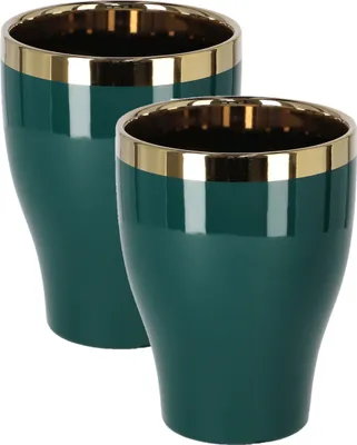 Produktbild von KOTARBAU® 2er Set Keramik-Blumentopf Übertopf ⌀ 123 mm Grün-Gold Hoch