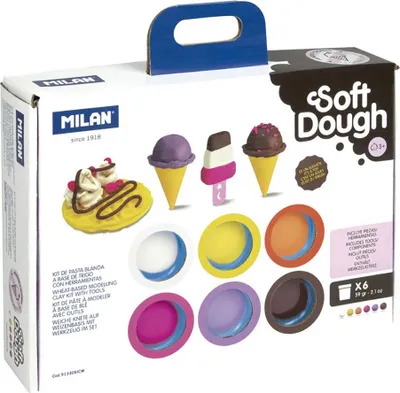 Produktbild von Milan 913306ICW, Knetmasse, Braun, Lila, Orange, Pink, Weiß, Gelb, Kind, 6 Stück(e), Kunststoff-Topf, 6 Farben