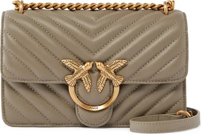 Produktbild von PINKO Umhängetasche Love One Mini DC Sheep Nappa Chevron Walnut - Antique Gold taupe