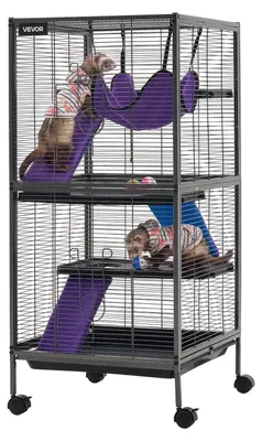 Obrázok produktu pre VEVOR Klietka pre malé zvieratá, kovová, pre fretky, 52x52x113 cm, vhodná pre fretky, činčily, veveričky, morčatá a králiky, 4-poschodová, s drôtovým pletivom s rozstupom 13,97 mm, s aretovateľnými otočnými kolieskami
