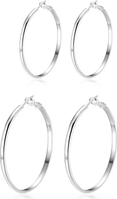 Image de 925 argent sterling Grandes boucles d'oreilles créoles Femme hypoallergénique Argent 30/40mm