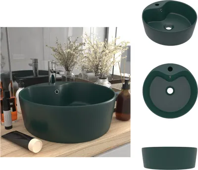Produktbild von vidaXL Luxus-Waschbecken mit Überlauf Matt Dunkelgrün 36x13 cm Keramik - Badezimmer-Waschbecken