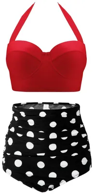 Produktbild von CHERRY CAT Damen-Bikini, Vintage, Retro, gepunktet, hohe Taille, Bügel-Bikini, z