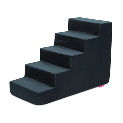 A dark gray, four-step pet stair.