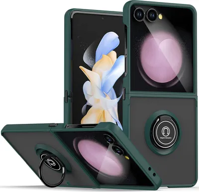 Image de Etui pour Samsung Galaxy Z Flip 7 étui TPU translucide mat avec porte-anneau et support vert foncé