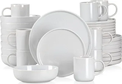 Image de Service de table en faïence, vancasso SESAM Set de vaisselle, 32 pièces service combiné, avec assiettes à gâteaux, assiettes plates, gobelets et bols pour 8 personnes