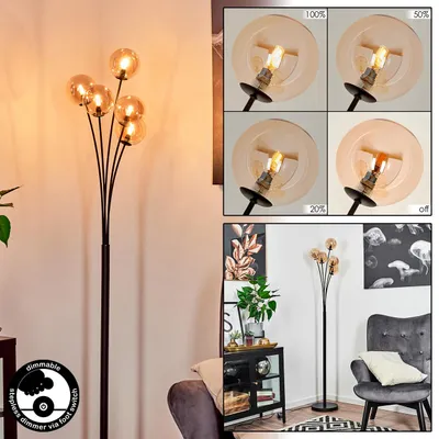 Produktbild von Lerici dimmbare Stehlampe aus Metall/Glas in Schwarz/Bernsteinfarben