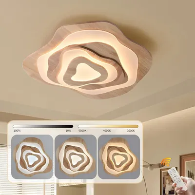 Productafbeelding van Houten LED Plafondlamp - Wolken Ø80cm 65W=5500lm - Dimbare Kinderslaapkamer Plafondlamp 3000K - Woonkamer Licht Acryl Schaduw Hartvorm