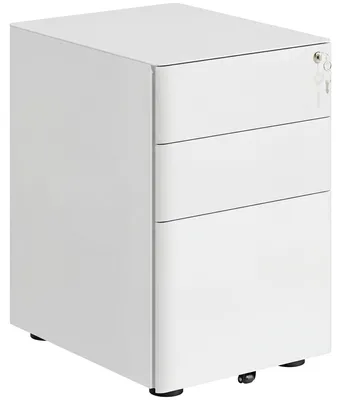 Produktbild von Rollcontainer mit 3 Schubladen mobiler Aktenschrank mit Rollen abschließbar Büroschrank mit Hängeregistratur Stiftfach, Bürocontainer für Büro, Homeoffice, 39 x 48 x 59 cm Weiß