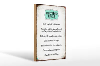 Produktbild von Holzschild Spruch 20x30cm Badezimmer Regeln Hände waschen
