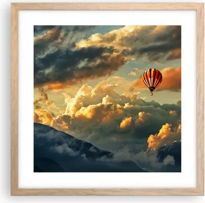 Produktbild von Gerahmtes Poster - Rahmen in heller Eiche - Wolken Ballon Flug - 40x40 cm - Wand Bild - Wanddeko - Wandbilder - Wandposter - Bilderrahmen - Bilder - Kunstdruck - Wandbild - P2NAC40x40-3791