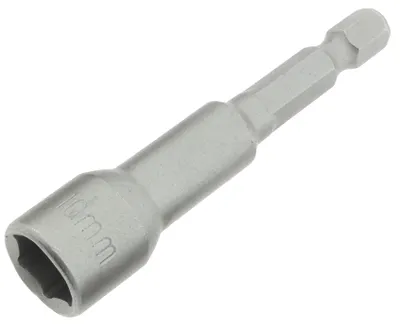 A single silver nut driver bit is shown against a white background.
