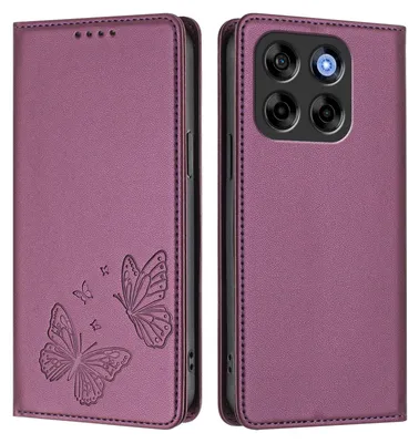 Obrázek produktu pro Kožené pouzdro pro ZTE Blade V70/nubia V70, motýlí ražbou, peněženkové flip pouzdro se stojánkem Fialová