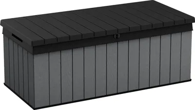 Produktbild von Keter Gartenbox "Darwin" 380L Anthrazit - 143x65x55 cm - Deckel bis 300 kg belastbar - naturgetreue Holzoptik