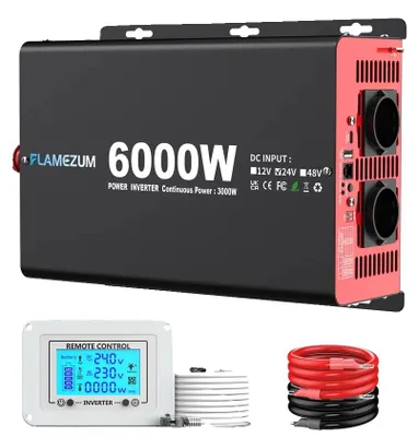Imagen del producto de Inversor, 3000W de potencia nominal, con control remoto LCD, 24V, 6000W (3000W de potencia nominal)