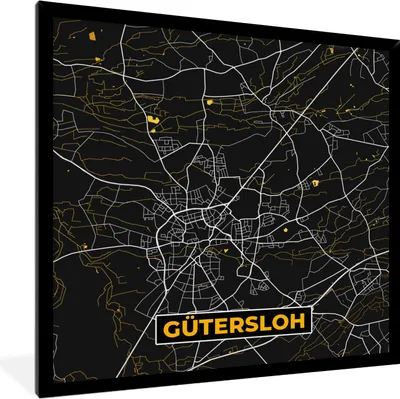 Produktbild von MuchoWow® Gerahmtes Poster Gütersloh - Deutschland - Karte - Stadtplan - Gold 40x40 cm - Poster mit Schwarzem Bilderrahmen Wandposter Rahmen Foto Bilder - Mit Rahmen - Wanddekoration Schlafzimmer