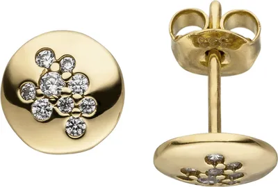 Produktbild von Ohrstecker mit 18 Zirkonia 333 Gold Gelbgold rund glänzend Ohrringe Ohrschmuck