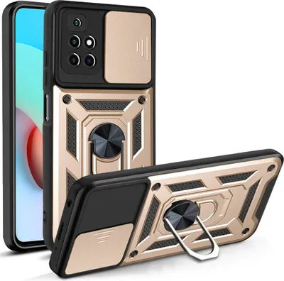 Produktbild von Redmi 10 Hülle mit 360° Drehbarer Magnetische Ring Ständer Halter Dia Kameraschutz TPU Bumper Silikon Schutzhülle für Xiaomi Redmi 10 Gold