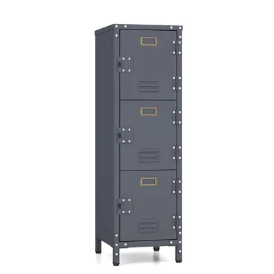 A three-tier metal locker unit on a white background.
