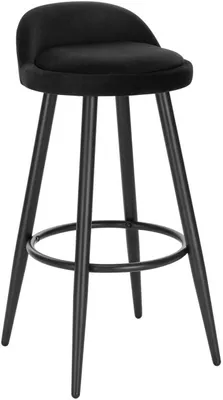 Image de Tabouret de bar avec repose-pieds et assise en velours | Noir | 37,5 x 34 x 78,5 cm