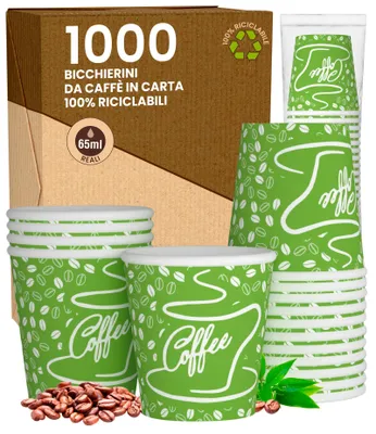 1000 Papier-Kaffeebecher 65 ml, biologisch abbaubar, Einwegbecher