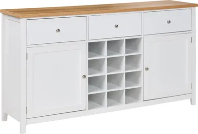 Produktbild von BELIANI Sideboard aus weißem MDF mit 2 Türen Ablagen Schublade  Weinregal moderner Stil Sideboard für den Flur