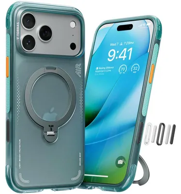 Produktbild von TORRAS Ostand Q3 Air für iPhone 17 Pro Max Hülle mit echtem Airbags Doppelter Schutz (360° Magnetischer Robust Ständer) Matt Handyhülle Blau