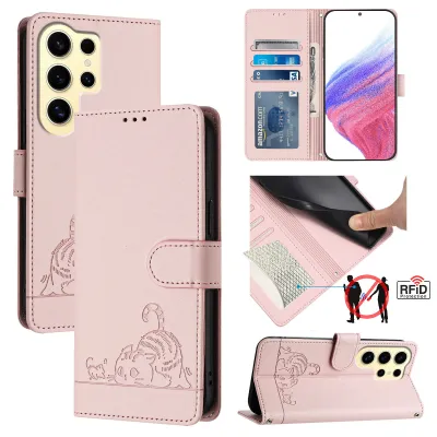 Produktbild von Leder Hülle für Samsung Galaxy S25 Ultra Süße Katze Flip Case Brieftasche Schutzhülle mit Standfunktion Pink
