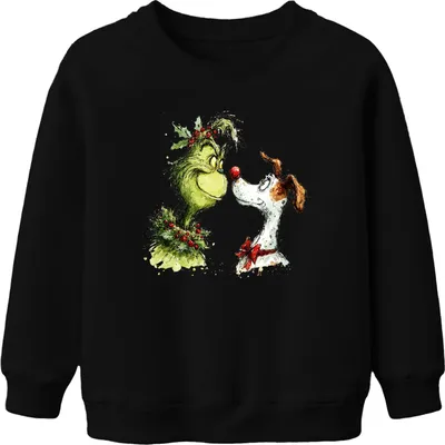 Produktbild von Grinch Weihnachten Max Hund rote Nase lustig Retro Uni Kinder Sweatshirt Pullover, Schwarz, 152
