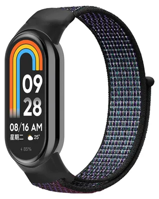Produktbild von By Qubix Sport-Loop Nylonarmband - Schwarz mit Lila - passend für Xiaomi Smart Band 8 / 9 / 10