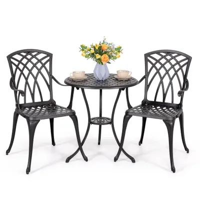 Produktbild von Avestar 3-teiliges Bistroset aus Aluminiumguss, Gartenmöbel Set, runder Bistrotisch mit 2 Bistrostühlen, Schwarz