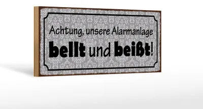 Produktbild von Holzschild Hinweis 27x10cm Achtung Alarmanlage bellt beißt