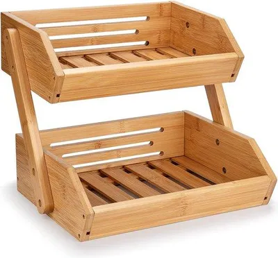 Productafbeelding van Famanu Bamboe Fruitmand met 2 niveaus - Decoratieve fruitmand voor in de keuken