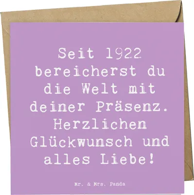 Produktbild von Mr. & Mrs. Panda Grußkarte Spruch 1922 Geburtstag - Lavendeltraum - Geschenk, Alter, handgefertigte Geschenke, doppelkarte, Glückwunsch, besonderes, faltkarte, Klappkarte
