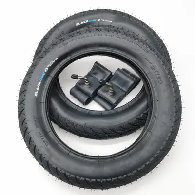 Produktbild von Black1 2x 12 Zoll Galaxy Reifen & 45° AV Schläuche abgewinkelt | 12 x 2.0 | ETRTO 50-203 | Kinderwagen Roller Buggy Kinderfahrrad Schlauch Autoventil AV-Ventil