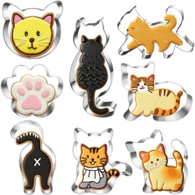 Productafbeelding van Koekvormen, roestvrij staal, 8-delig. Koekuitsteker, kerstkoekjes, kat