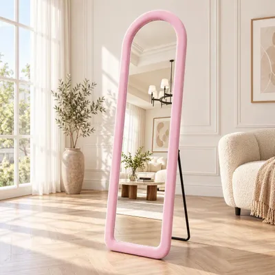 Immagine prodotto di Specchio da terra INONEFT, 160 x 50 cm, con possibilità di montaggio a pavimento o a parete, cornice in flanella morbida, vetro HD, specchio da parete grande, ideale per camere da letto, ingressi e soggiorni
