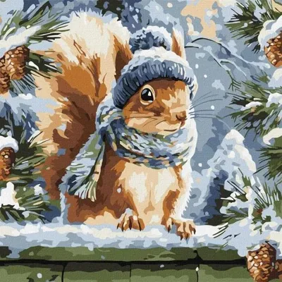 Obrázek produktu pro Malování podle čísel – Zimní veverka 40 x 40 cm – Ideyka