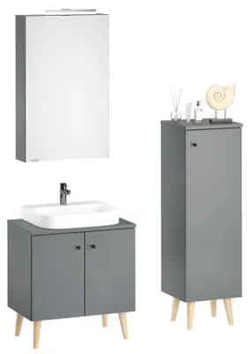 Produktbild von Badezimmermöbel-Set Spiegelschrank Waschtisch Badschrank grau mit Füßen V-90.59F-01Set mit Füße