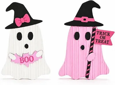 Productafbeelding van 2 stuks spook-tafeldecoratie, houten Halloweenfiguren