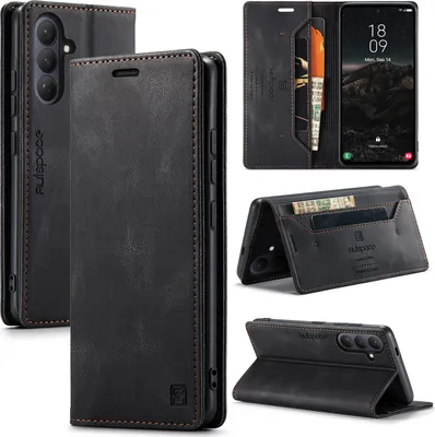 Image de Étui pour Samsung Galaxy S26, étui en cuirPolyuréthanerétro, support et étui de protection noir