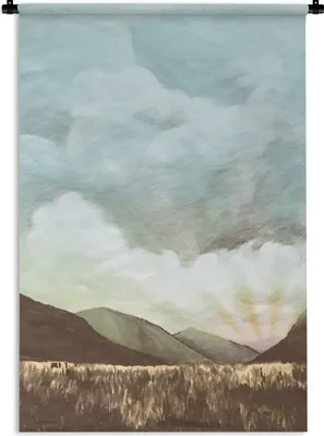Produktbild von MuchoWow® Wandteppich Wandbehang Himmel - Berg - Gras 60x90 cm Tapisserie Dekoration Wandtuch - Foto-Teppich - Abwaschbar